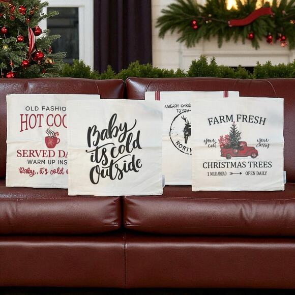 Set 4 Our Traditions 18" x 18" Christmas Canvas Pillow Covers Printed Holiday - Picture 1 of 8